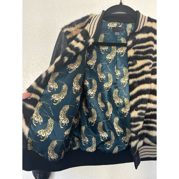 Mother Baseball Faux Fur Snap Jacket Tiger Print Varsity Faux Leather Size XS - Picture 4 of 11